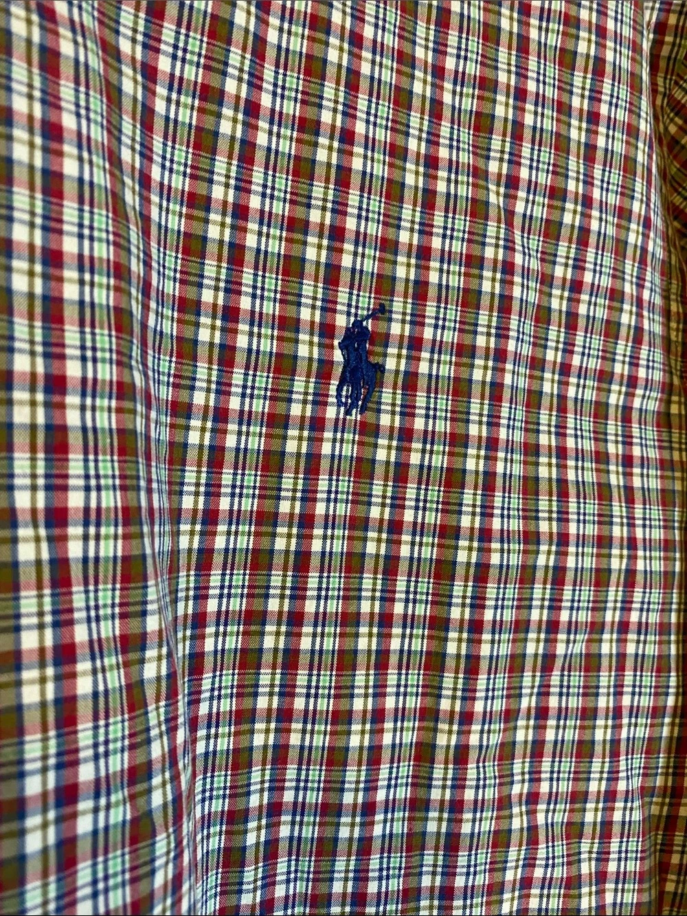 Ralph Lauren Men’s Plaid Button-Down Shirt in Red, Olive, Blue, and White